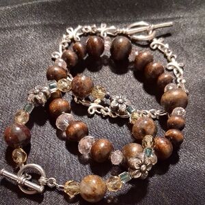 Artisan Brown and Silver Beaded Bracelet